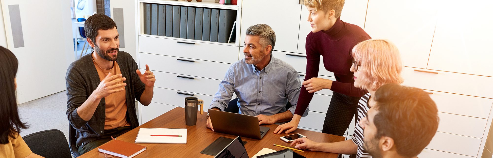 several business people talking